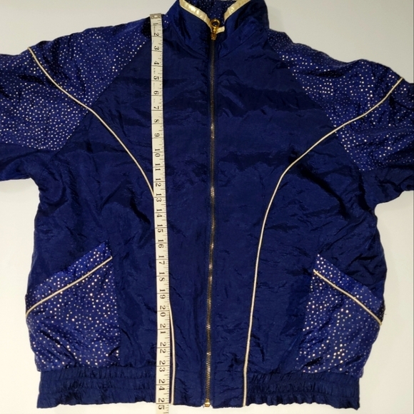 Vintage Cabin Creek Navy Blue and Gold Mock Neck Full Zip windbreaker jacket - Picture 9 of 12